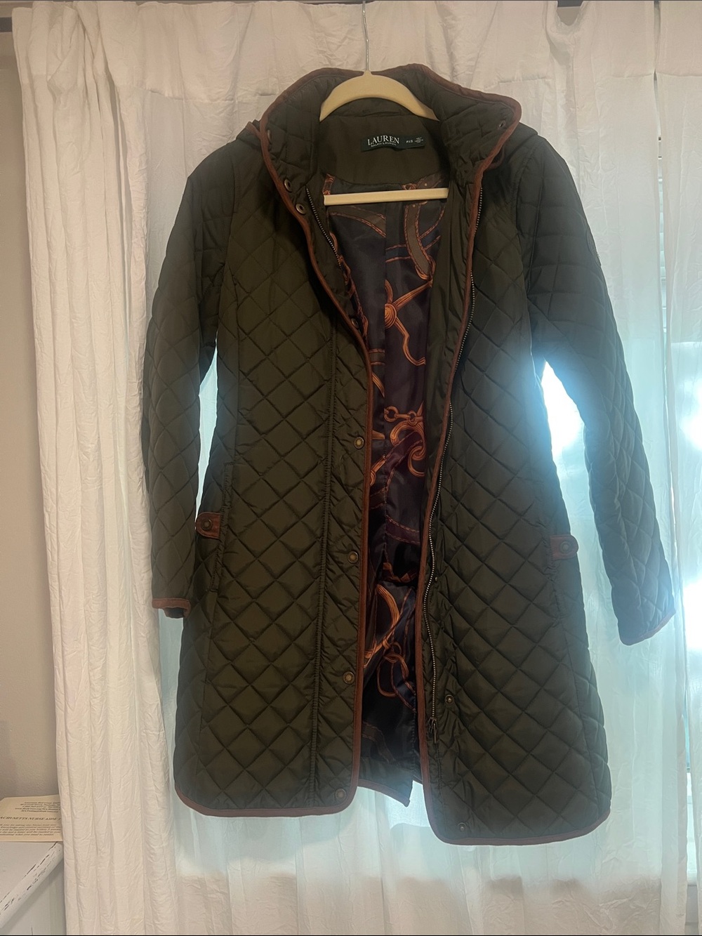Lauren Ralph Lauren Olive Quilted Hooded Long Puffer Coat